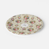 Elegante  Roze Bloempatroon Naam Monogram Papieren Bordje (Gekanteld)