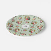 Elegante  Roze Bloempatroon Naam Monogram Papieren Bordje (Gekanteld)