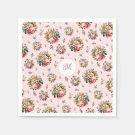 Elegante  Roze Bloempatroon Naam Monogram Servet