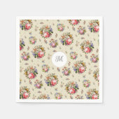 Elegante  Roze Bloempatroon Naam Monogram Servet (Voorkant)