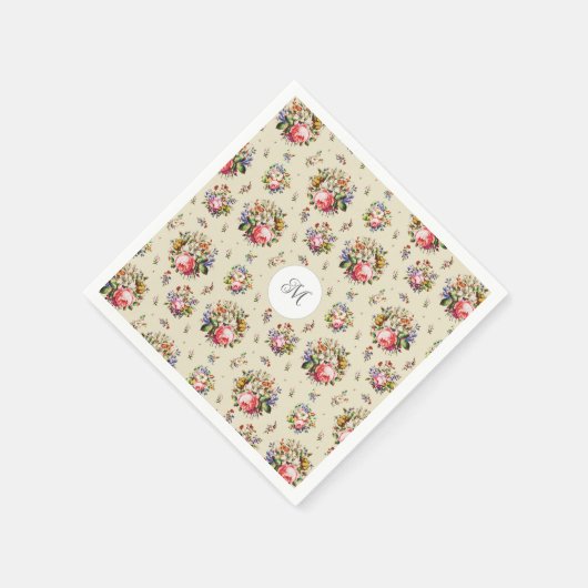 Elegante Roze Bloempatroon Naam Monogram Servet (Hoek)