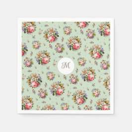 Elegante  Roze Bloempatroon Naam Monogram Servet