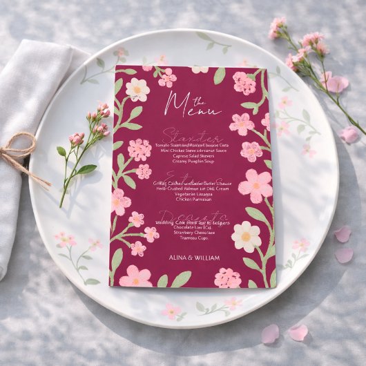 Elegante Roze Bloemrand Minimaal Menu