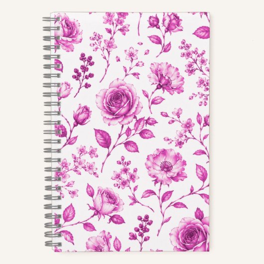 Elegante Roze Bloemrand Notitieboek (Voorkant)
