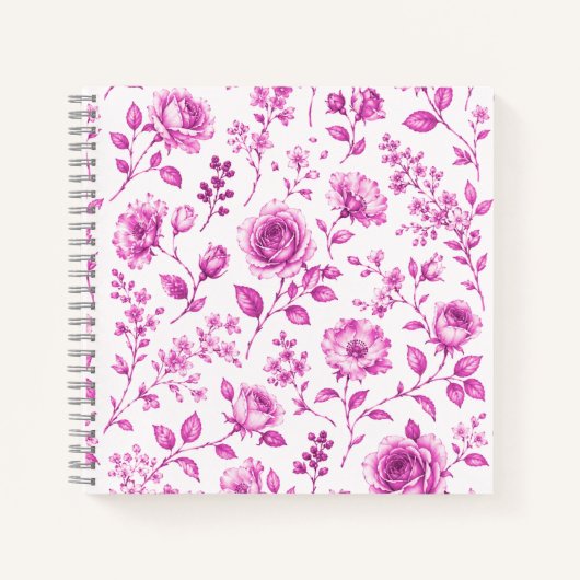 Elegante Roze Bloemrand Notitieboek (Voorkant)