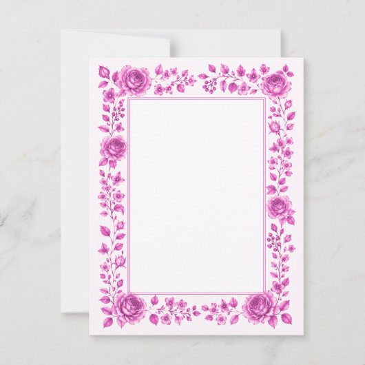 Elegante Roze Bloemrand Notitiekaartje (Voorkant)