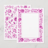 Elegante Roze Bloemrand Notitiekaartje (Voorkant / Achterkant)