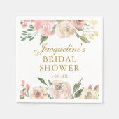 Elegante Roze Bloemrijke Aangepaste Gouden Bruidsd Servet (Voorkant)