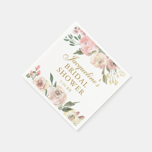 Elegante Roze Bloemrijke Aangepaste Gouden Bruidsd Servet (Hoek)