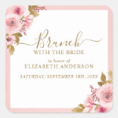 Elegante Roze Bloemrijke Bruids-Shower Brunch Vierkante Sticker (Voorkant)