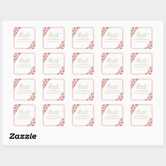 Elegante Roze Bloemrijke Bruidsborrel Brunch Vierkante Sticker (Vel)