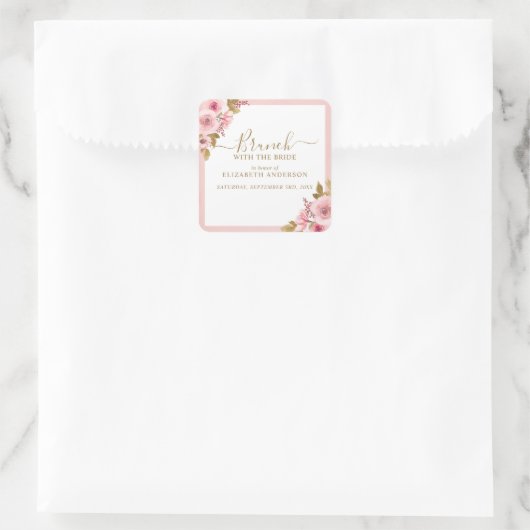 Elegante Roze Bloemrijke Bruidsborrel Brunch Vierkante Sticker (Tas)