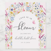 Elegante Roze Bloemrijke Bruidsdouche Wijn Etiket (Enkel label)