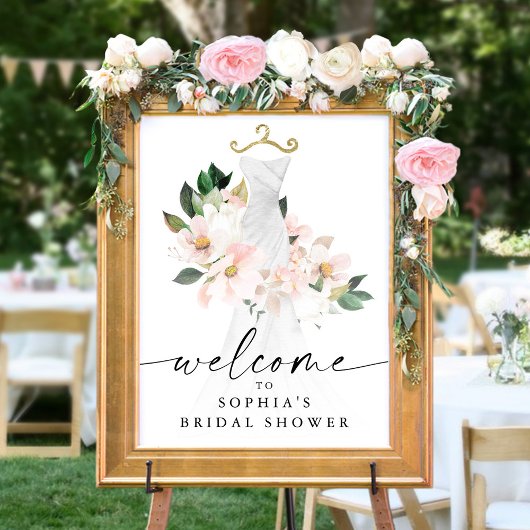 Elegante roze bloemrijke bruiloft Welcome Sign Poster