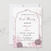 Elegante Roze Bloemrijke Eid Feest Uitnodiging (Voorkant)