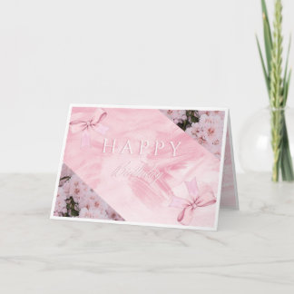 Elegante roze bloemrijke Happy Birthday Kaart