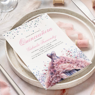 Elegante Roze Bloemrijke Jurk Quinceanera Kaart