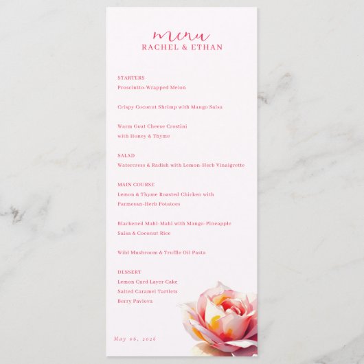 Elegante Roze Bloemrijke Menu (Voorkant)