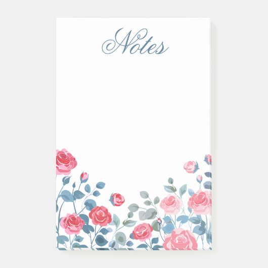 Elegante Roze Bloemrijke Rand Notities Post-it® Notes (Voorkant)
