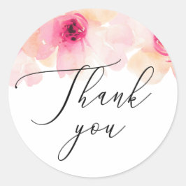 Elegante roze bloemrijke schriftelijke huwelijksda ronde sticker