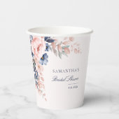 Elegante Roze Bloemrijke Script Bruidsdouche Papieren Bekers (Achterkant)