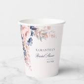 Elegante Roze Bloemrijke Script Bruidsdouche Papieren Bekers (Voorkant)