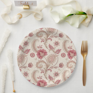 Elegante Roze Bloemrijke Whimsical  Papieren Bordje