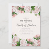 Elegante Roze Bloemrozen Bruiloft Kaart (Voorkant)