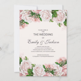 Elegante Roze Bloemrozen Bruiloft Kaart