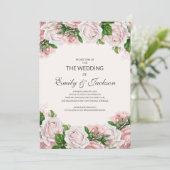 Elegante Roze Bloemrozen Bruiloft Kaart (Staand voorkant)