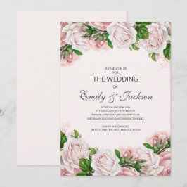 Elegante Roze Bloemrozen Bruiloft Kaart