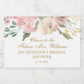 Elegante Roze Bloemstuk Aangepaste Gouden Bruidsdo Sparkling Wijnetiket (Enkel label)