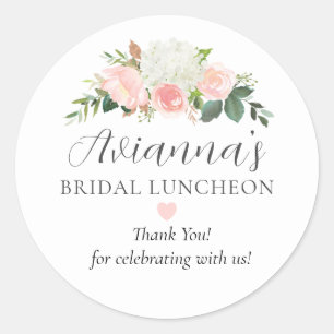 Elegante Roze Bloemstuk Bruiloft Luncheon Bedankt Ronde Sticker