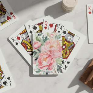 Elegante Roze Bloemstuk Met Eigen Naam Pokerkaarten