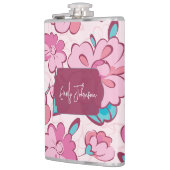 Elegante Roze Bloesem Aangepaste Naam Bloem Ontwer Heupfles (Links)