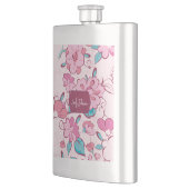Elegante Roze Bloesem Aangepaste Naam Bloemendesig Flacon (Links)