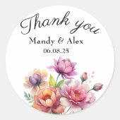 Elegante roze bloesem dank u bruiloft gunst ronde sticker (Voorkant)