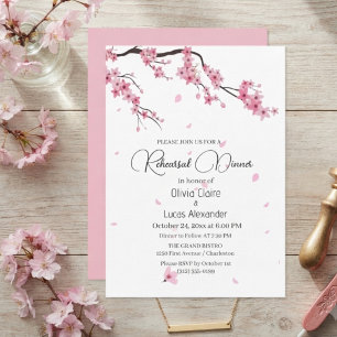 Elegante Roze Bloesem Sakura Watercolor Trouw Kaart