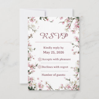 Elegante roze bloesem trouw-RSVP kaart