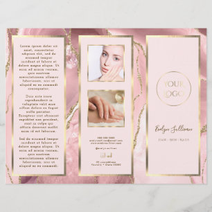 Elegante roze blos en gouden agaat brochure