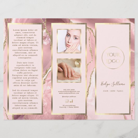 Elegante roze blos en gouden agaat brochure (Voorkant)