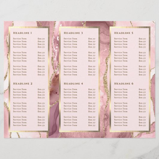 Elegante roze blos en gouden agaat brochure (Achterkant)