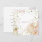 Elegante roze blos gouden bloemen Waterverf plein Save The Date (Voorkant / Achterkant)