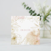 Elegante roze blos gouden bloemen Waterverf plein Save The Date (Staand voorkant)
