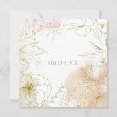 Elegante roze blos gouden bloemen Waterverf plein Save The Date (Voorkant)