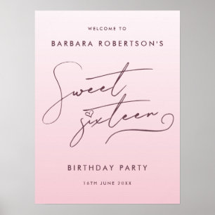 Elegante roze blos ombre script sweet sixteen poster