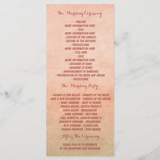 Elegante roze blos waterverf bruiloft programma programmakaart (Achterkant)