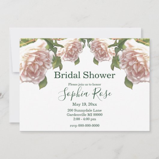 Elegante roze blos witte rozen Bruids douche Kaart (Voorkant)