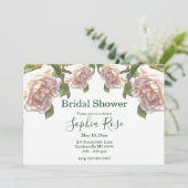 Elegante roze blos witte rozen Bruids douche Kaart (Staand voorkant)