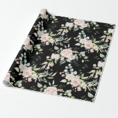 Elegante Roze Blosem Eucalyptus Zwart Cadeaupapier (Uitgerold)